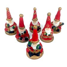 Lot of 6 Vintage Santa Bells, Ceramic Hand Painted Holiday Set, 4.5