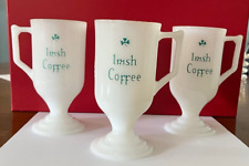 Vintage Irish Coffee Shamrock Pedestal Mug Milk Glass Lot of 3  picture
