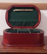 Vintage Large Oval Jewelry Box Cherry Wood Two Sections Great Condition picture