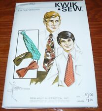 Vintage Kwik Sew Pattern #352 Tie Variations Mens Boys Clip On Bow Tie More UC picture