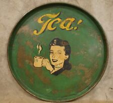 1940's 1950's Hand Painted Adverting Tea Tray Primitive Folk Art 4H Unique 21