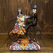 Mexican Talavera Catrina Bicycle Couple Day Of The Dead Figure Art Pottery 8” picture