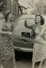 Two Laughing Women Playing With Board B&W Photograph 3.25 x 5 picture