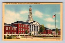 Trenton NJ- New Jersey, Main Entrance, High School, Vintage Souvenir Postcard picture
