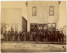 CIRCA 1880'S 9.5X7.5 Antique Photo Group People Standing In Front of Buildings picture