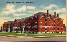 Vtg Fort Devens Massachusetts MA Enlisted Mens Barracks 1940s Linen Postcard picture