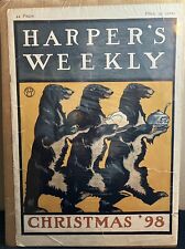 1898 EDWARD PENFIELD HARPER'S WEEKLY CHRISTMAS COVER 3 BEARS SERVING FOOD SCARCE picture