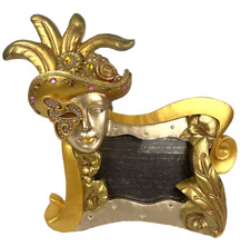 Italian Venetian Mask Photo Frame Gold Oversized Figural Bejeweled Signed picture