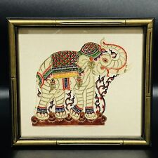 Elephant w/Trunk Up Etched Painted Cowhide Custom Framed Faux Bamboo 10x11x2” * picture