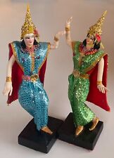 Vintage 1960s Thai Dancer Doll Figurines in Traditional Mongkut Headdress picture