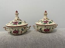 Antique 18th / 19th Century Covered Bouillon Cups Pots Bird & Flowers Decoration picture