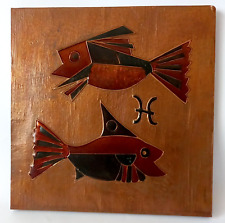 Vintage Copper Acrylic Panel Wall Art Fish Colored Hanging Decor Hand Hammered picture