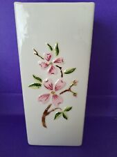 Vintage embossed dogwood flowers square vase ceramic signed numbered M Birth 7
