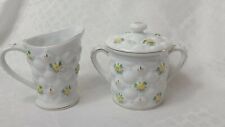 Vintage Enesco Quilted White With Yellow Roses Sugar And Creamer Set  picture