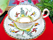 Royal Stafford tea cup and saucer painted Exotic Bird pattern teacup England picture