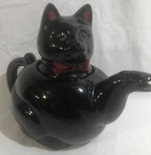 Vintage 1950’s Redware Black Cat Glazed Teapot picture