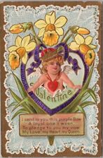 VALENTINE'S DAY Embossed Postcard Cupid / Cherub / Daffodil Flowers 1911 Cancel picture