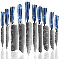 Blue 10pcs Japanese Kitchen Damascus Pattern Chef Knives Set&Scabbard USASTOCK picture