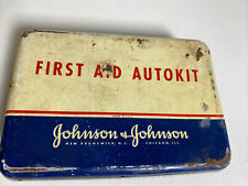 Vintage Metal Johnson and Johnson First Aid Autokit with old supplies picture