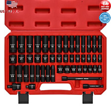 48 Piece Impact Socket Set SAE Metric Sizes 5/16-3/4 8-22mm Cr-V Steel New picture