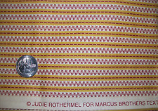 Judie Rothermel Marcus Vintage 90s Gold Tan Red Stripe Cotton Quilt Fabric 1/4 picture
