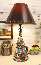 Southwestern Indian Teepee Hut Dreamcatcher Feathers Turquoise Rocks Table Lamp picture