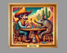 Texas Original Art Cowboy Armadillo Poker Game Die Cut Glossy Fridge Magnet picture