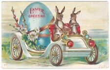 Antique Easter Postcard 1907 Rabbits Driving Car Embossed picture