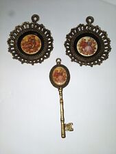 Vtg 24K Gold Plated Fragonard  Porcelain Cameo on Brass Wall Hangings Courtship picture