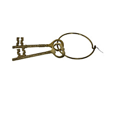 Vintage Large Solid Brass Jail Cell Church Skeleton Keys On Ring  Decor picture