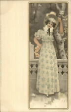 Meissner & Buch - Pretty Woman Long Patterned Dress Lithograph Postcard c1905 picture