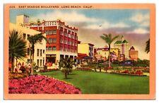 Vintage East Seaside Boulevard, Long Beach, CA Postcard picture