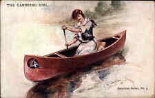 Canoeing Girl American Series No 5 Beautiful Woman Wooden Canoe c1905 Postcard picture