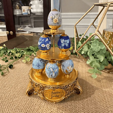 HOUSE OF FABERGE- Sapphire Garden Hand Painted Porcelain 8 piece Eggs limited ed picture