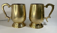 Pair (2) Vintage Large Brass Beer Mugs Ornate Handles 5” Tall Holds 16 ozs India picture