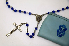 Vintage INRI Jesus Crucifix Cross Pendant Rosary Necklace Round Blue Beaded picture