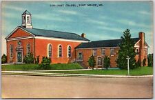 Fort Meade Maryland, 1953 Post Chapel Building, Corner Street, Vintage Postcard picture