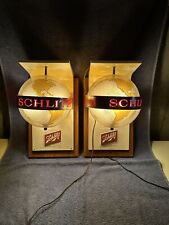 TWO AWESOME 1960'S SCHLITZ BEER ROTATING GLOBE SIGNS SCONCES picture