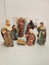 Vintage Sugared Resin Nativity Scene 7 Pieces Mary Angel Jesus Wisemen picture