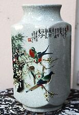 Vintage Large Hand Made Hand Painted Calligraphy Chinese Ceramic Vase 15