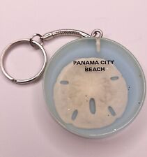 Vtg 80s Panama City Beach Sand Dollar Florida Keychain Key Ring USA Souvenir picture
