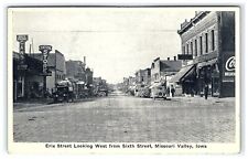 1907-15 Postcard Erie St Looking West From 6th St Missouri Valley IA Cars Stores picture