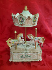 Musical 2-Horse Carousel Music Box Porcelain Works Tune “Embraceable You” Vtg picture