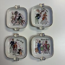 4 Vintage Ashtrays Victorian Sweethearts w Cupid And Holder picture