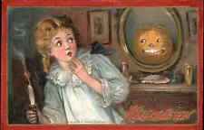 Halloween JOL Scared Little Girl TUCK #174 Frances Brundage c1910 Postcard picture