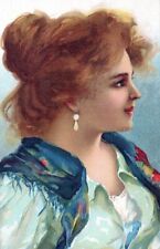Young Woman With Earrings Postcard - udb (pre 1908) picture