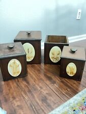 Vintage 4 Piece Wooden Kitchen Canister Set With Lucite Pictures. picture