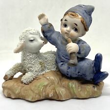 Little Boy Blue With Horn & Sugared Sheep Lamb Vintage Figurine Whimsical Japan picture