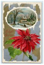 1909 A Joyfuy Christmas Family Scene In Winter Poinsettia Winsch Back Postcard picture