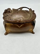 Antique 1880s Bronze Victorian JB Lidded jewelry casket trinket box signed picture